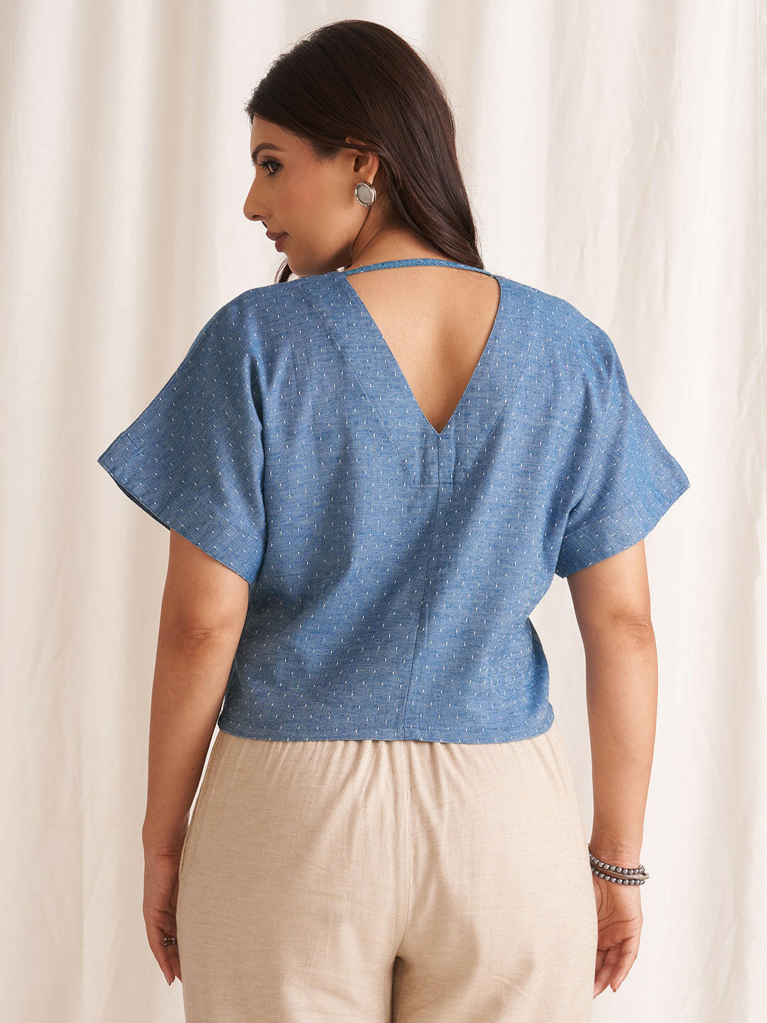 Linen Blend V-Neck Top